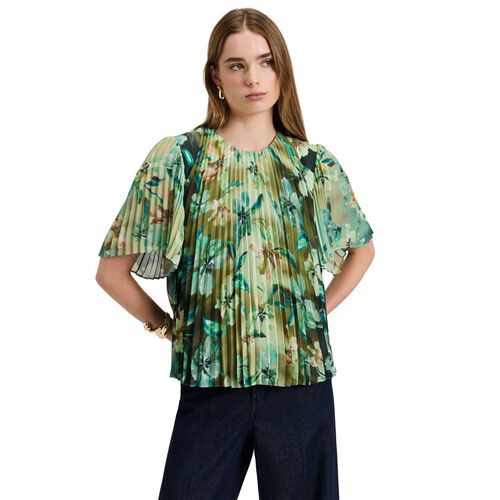 Veronika Maine Opalesque Floral Georgette Pleated Top